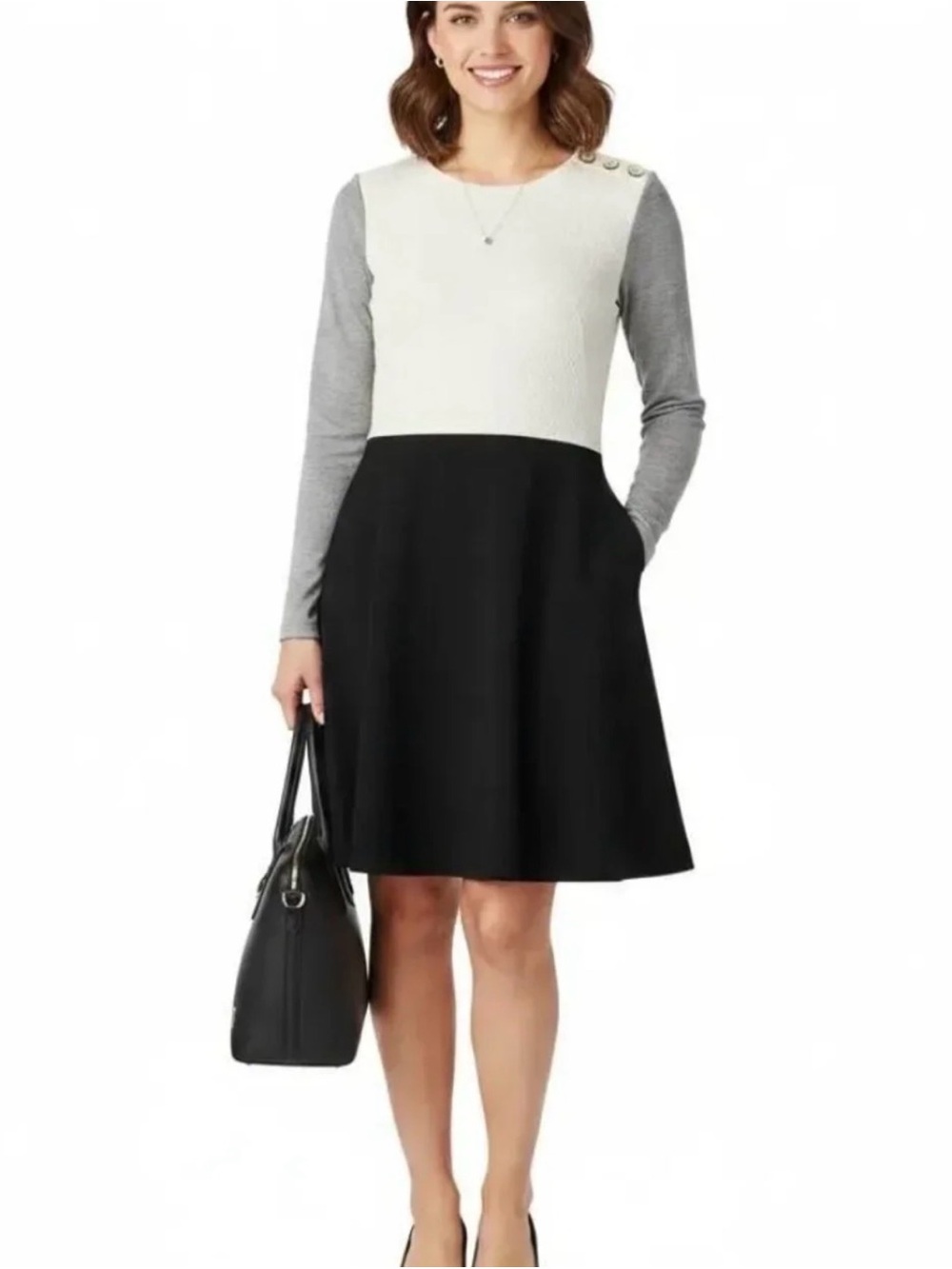 Ann Taylor Loft mixed media color block black dress sz 16
